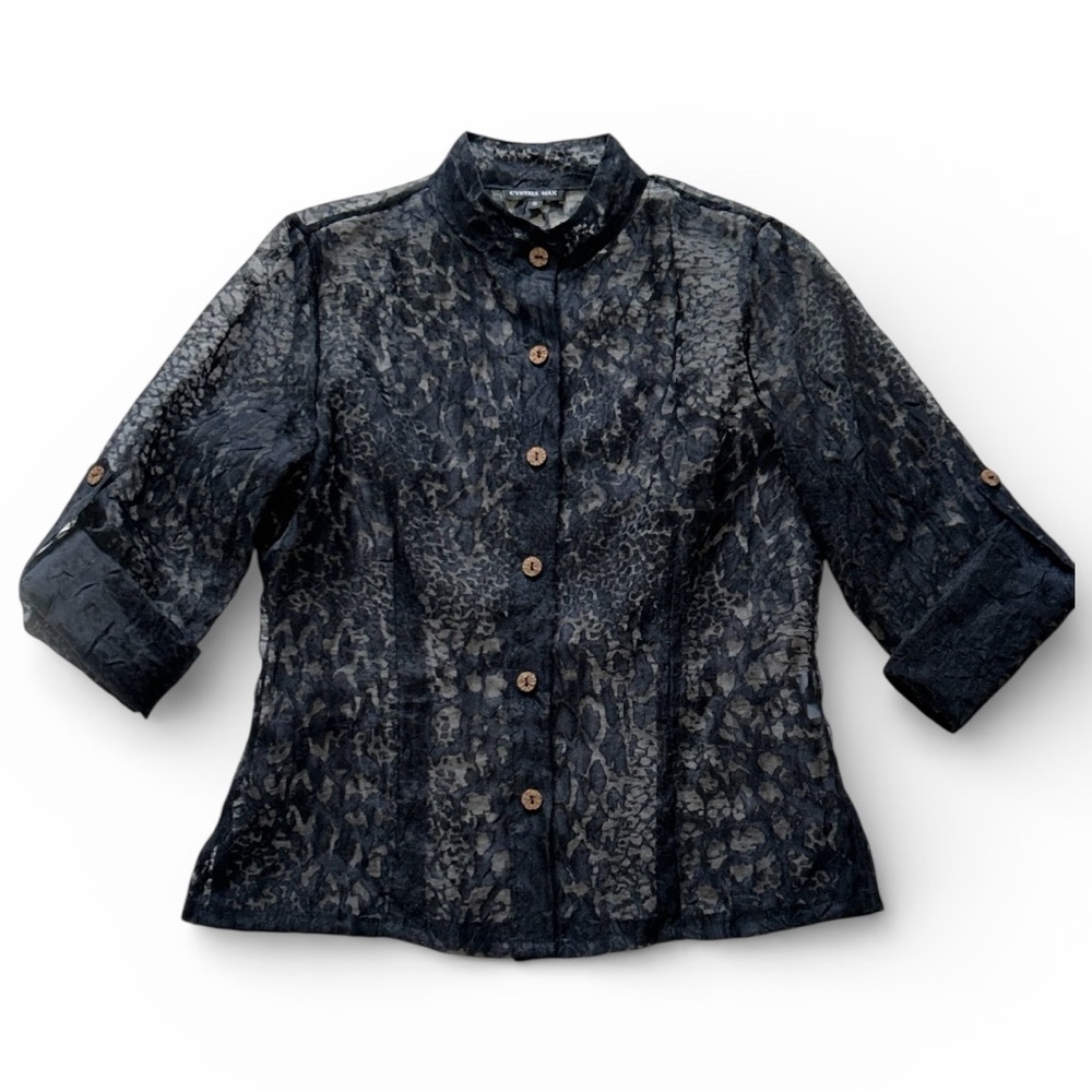 Vintage Cynthia Max Black Lace Burnout 3/4 Sleeve Blouse Size Small WhimsyGoth